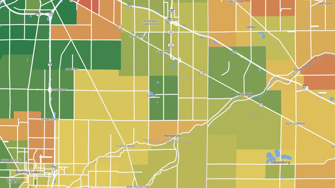 Luckey, OH Map of Robbery Rates