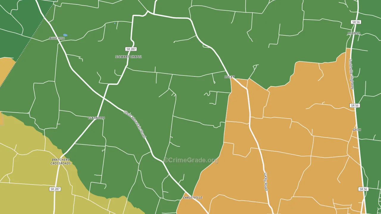 Lucky, TN Map of Robbery Rates