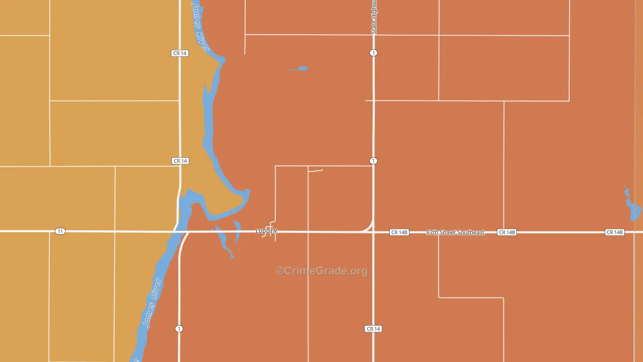 Ludden, ND Map of Robbery Rates