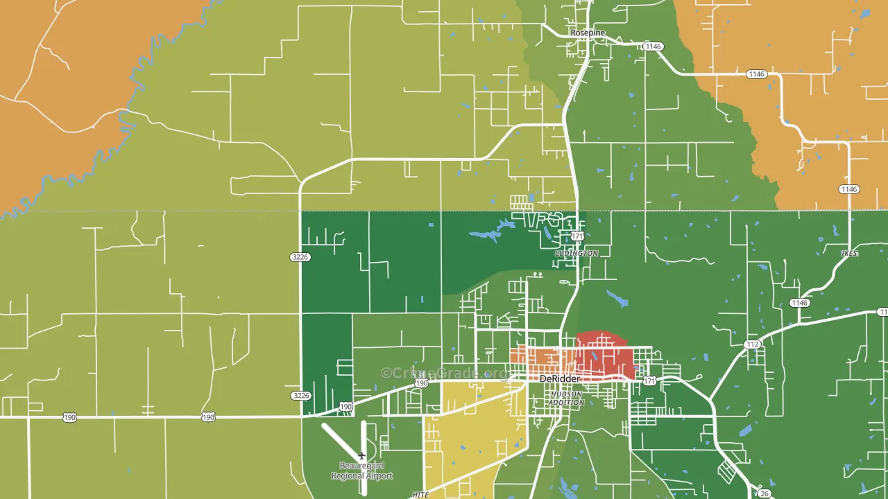Ludington, LA Map of Robbery Rates