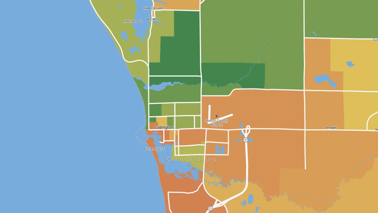 Ludington, MI Map of Robbery Rates