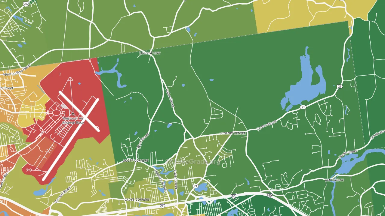 Ludlow Center, MA Map of Robbery Rates