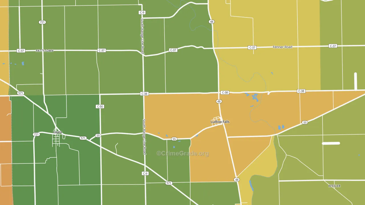 Ludlow Falls, OH Map of Robbery Rates