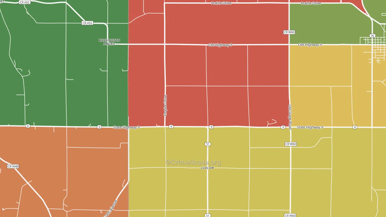 Ludlow, IA Map of Robbery Rates