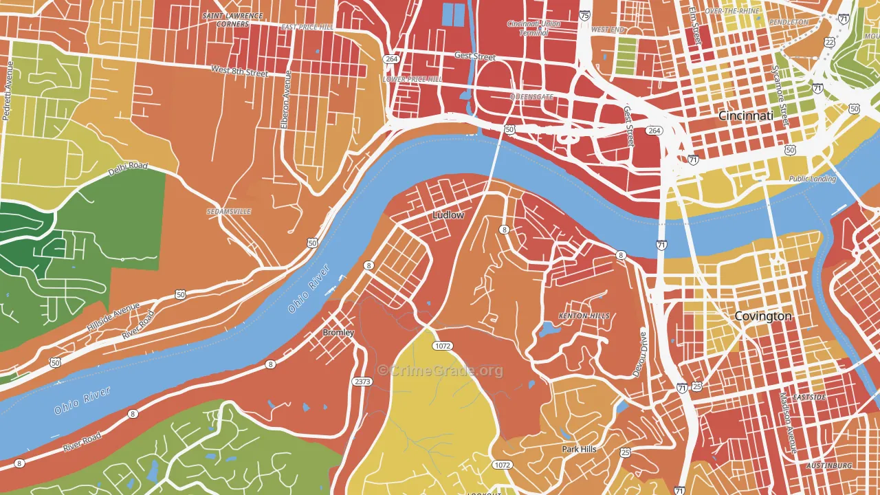 Ludlow, KY Map of Robbery Rates