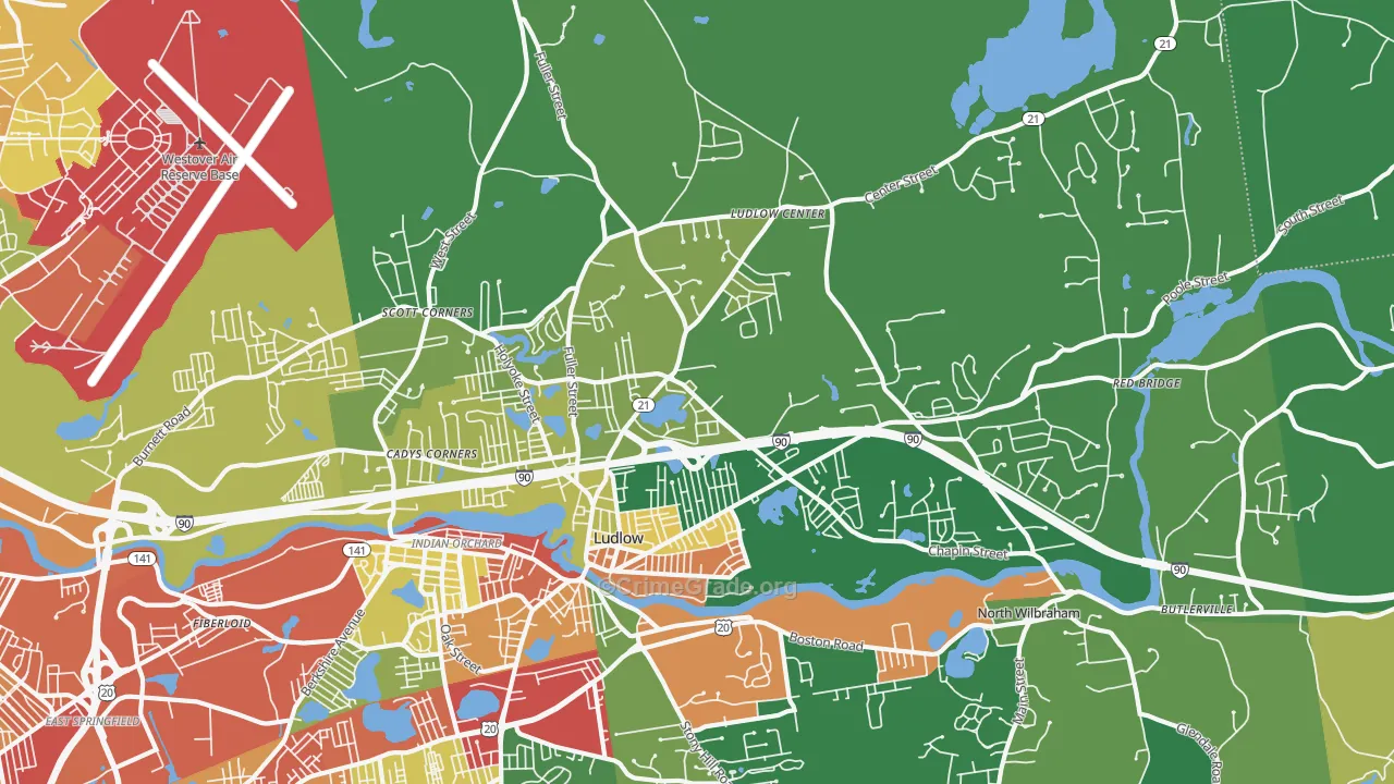 Ludlow, MA Map of Robbery Rates