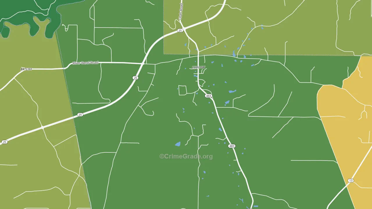 Ludlow, MS Map of Robbery Rates