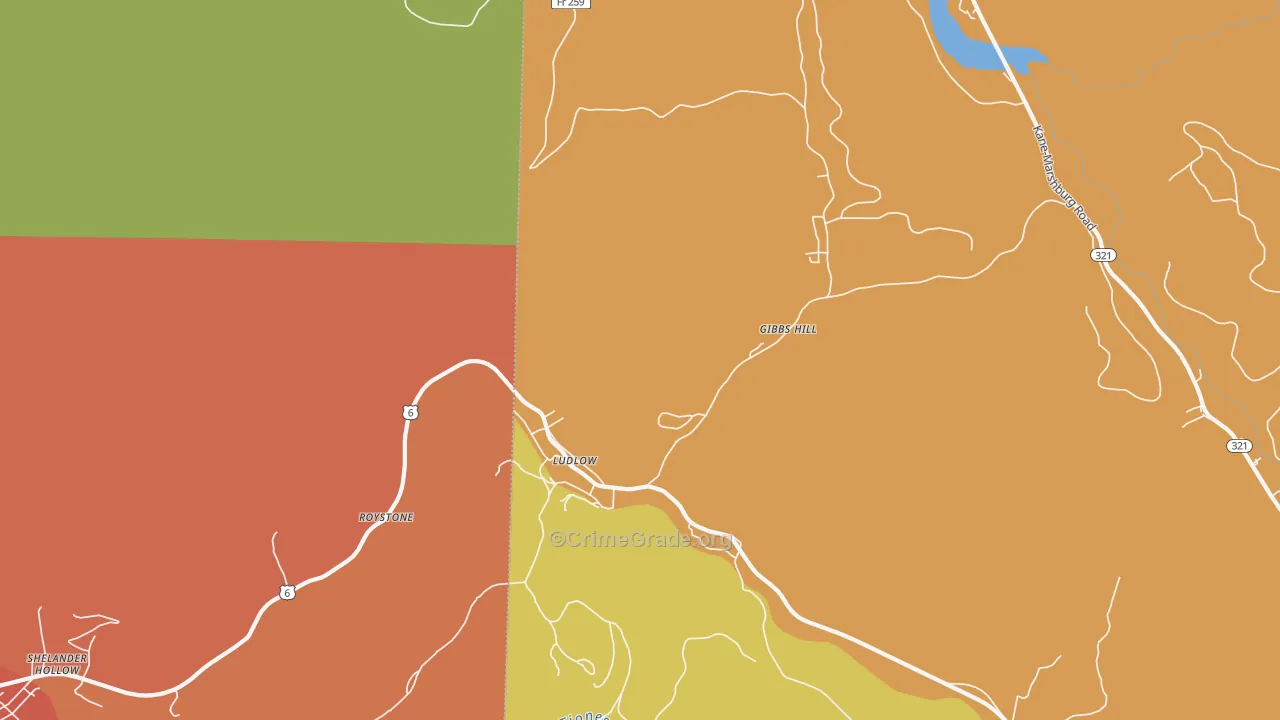 Ludlow, PA Map of Robbery Rates