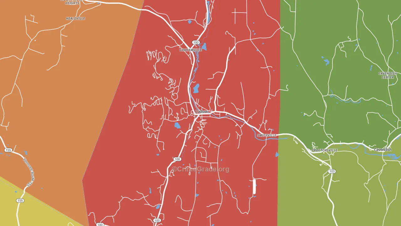 Ludlow, VT Map of Robbery Rates