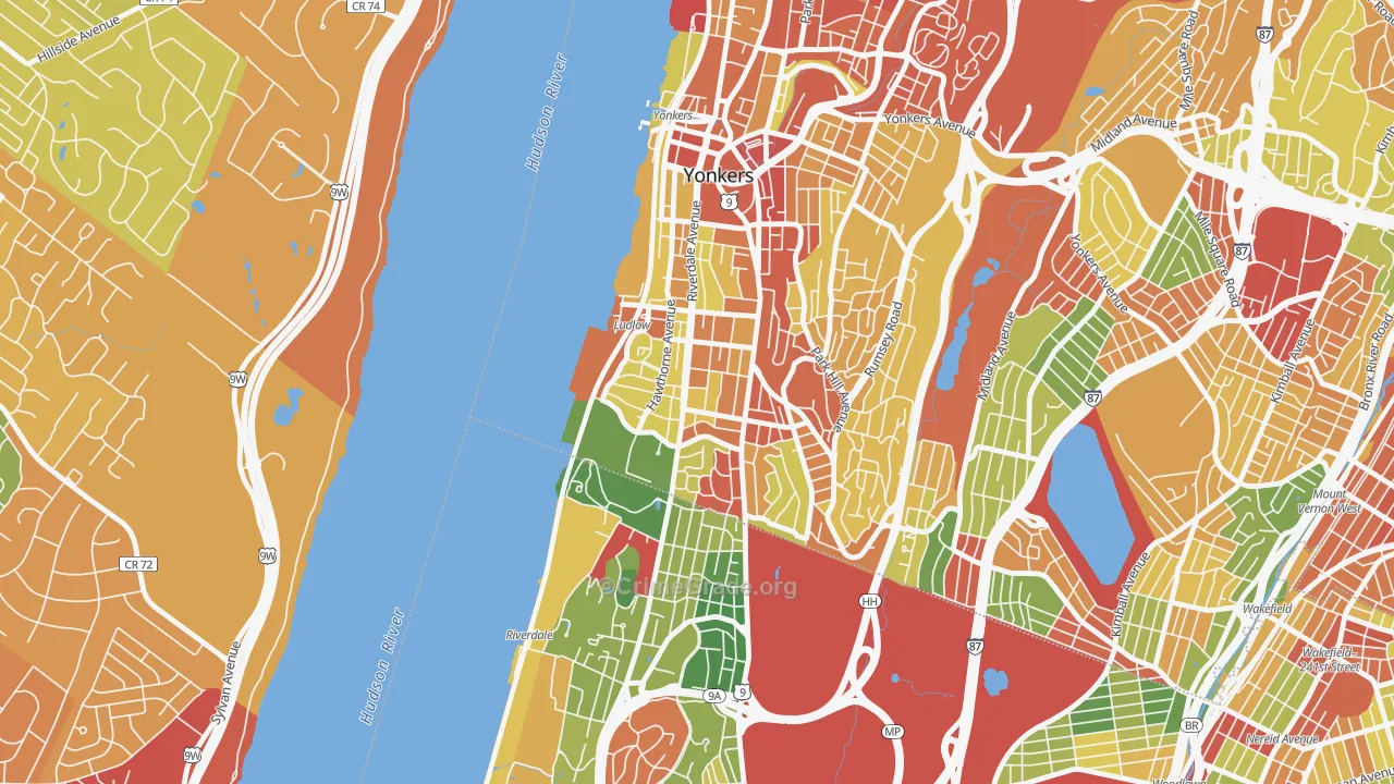 Ludlow, Yonkers, NY Map of Robbery Rates