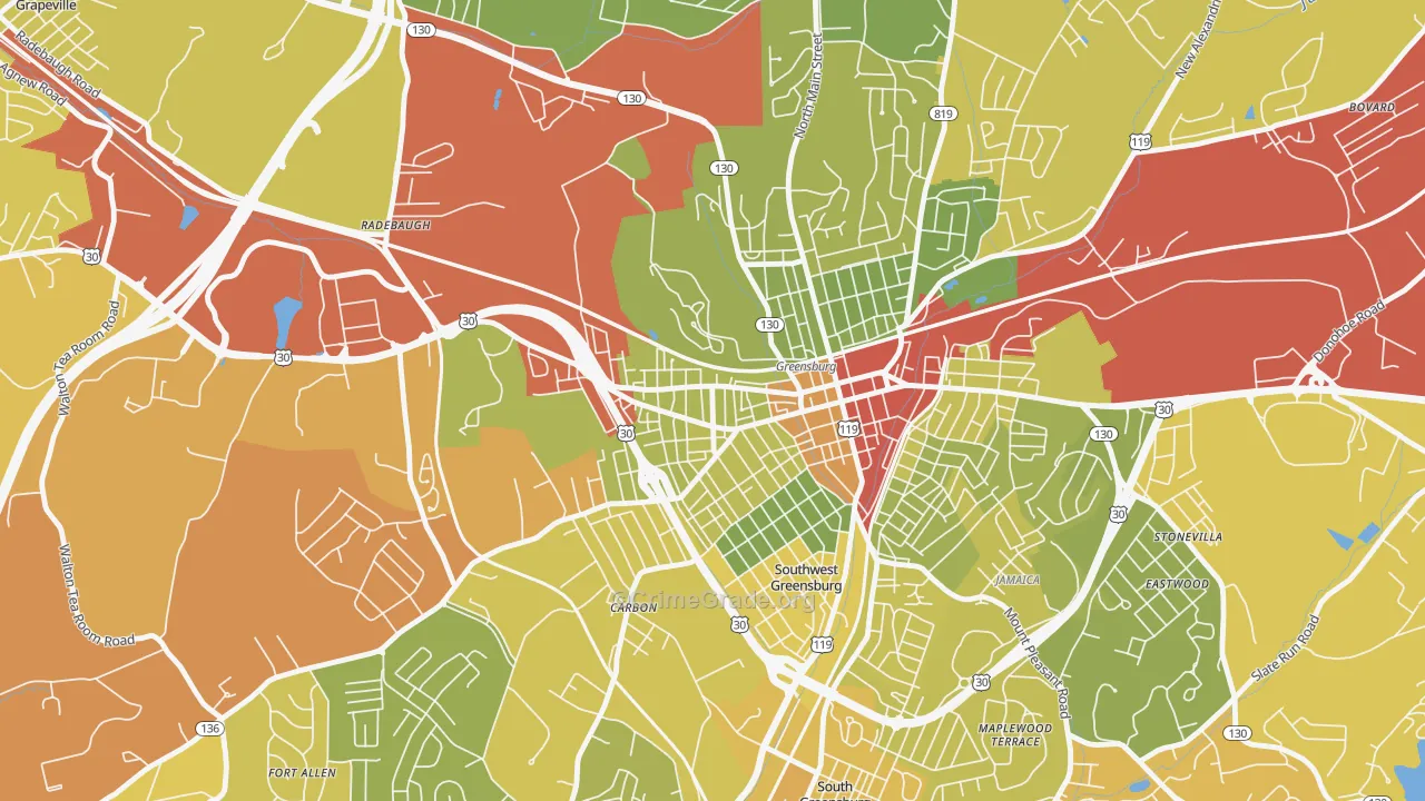 Ludwick, Greensburg, PA Map of Robbery Rates