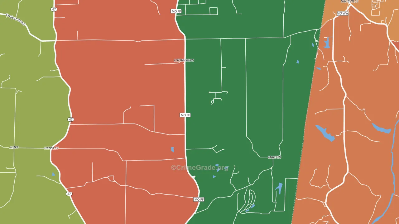 Luebbering, MO Map of Robbery Rates