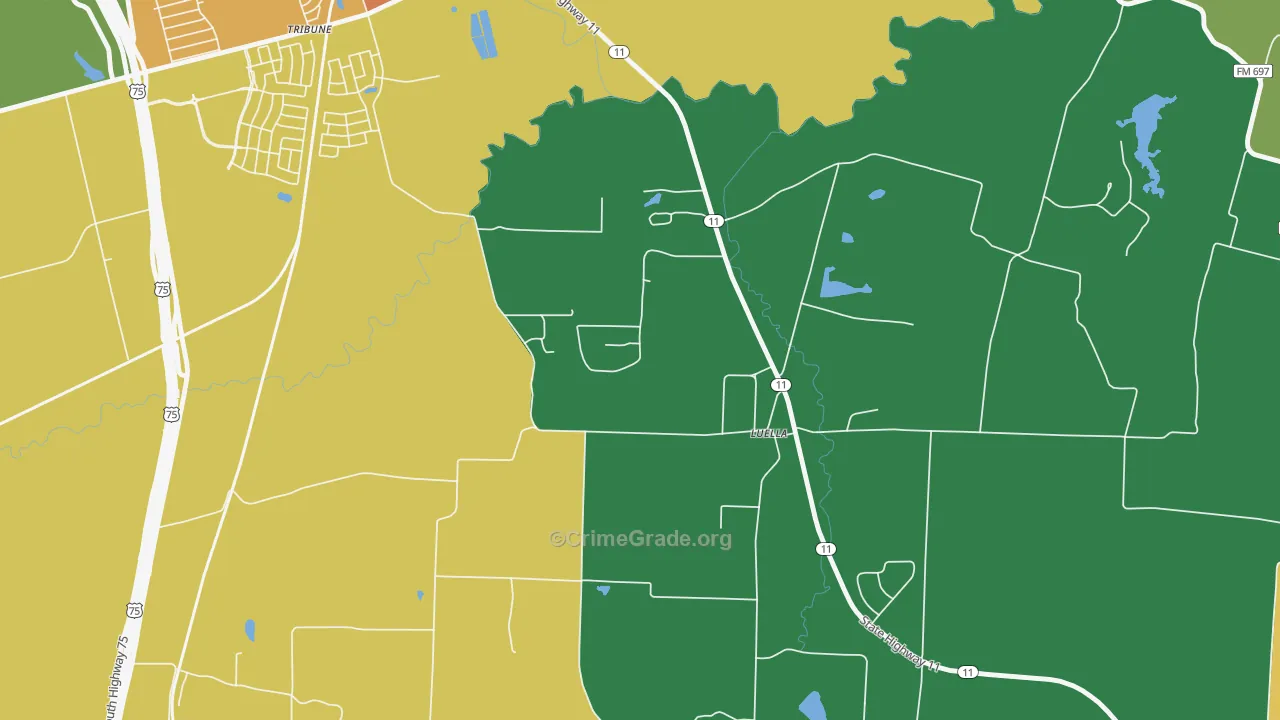 Luella, TX Map of Robbery Rates