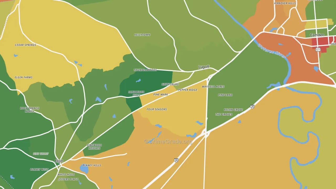 Lugoff, SC Map of Robbery Rates