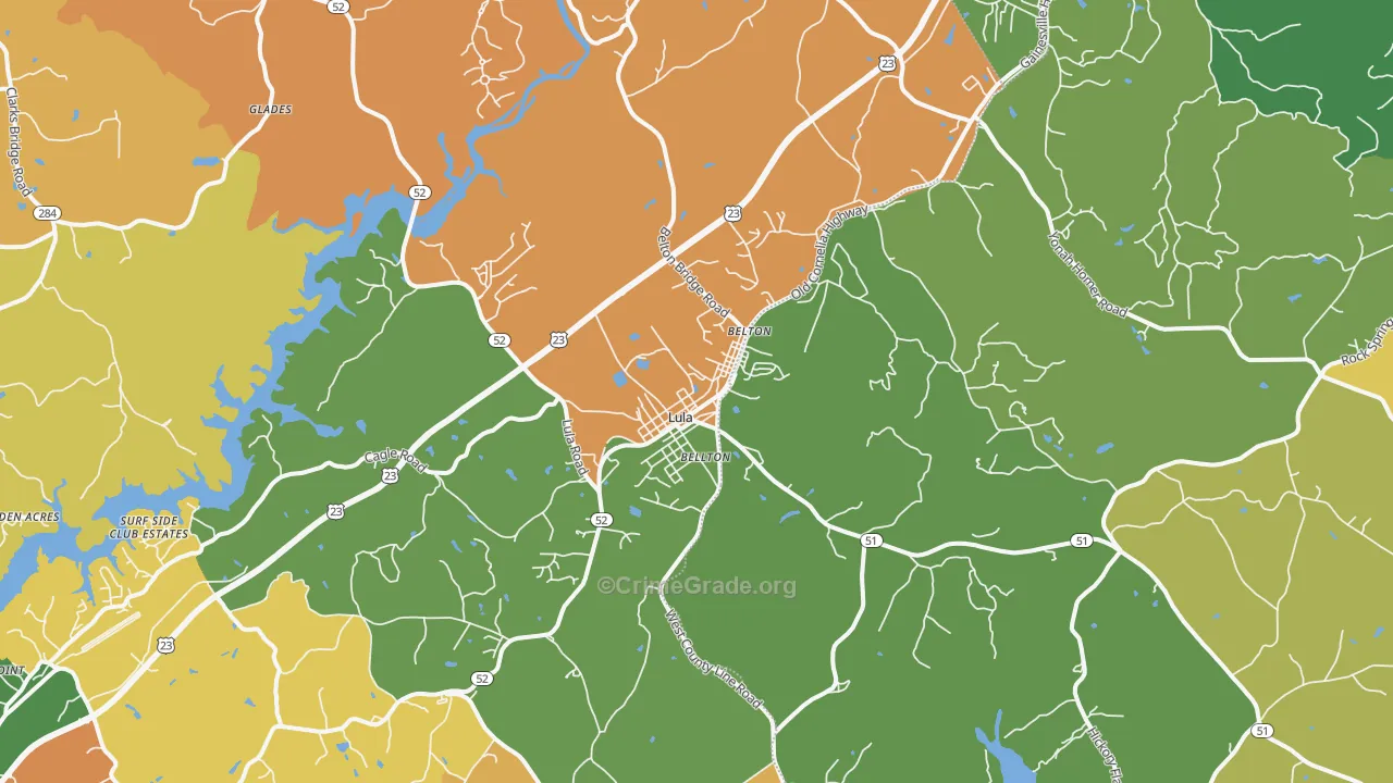 Lula, GA Map of Robbery Rates
