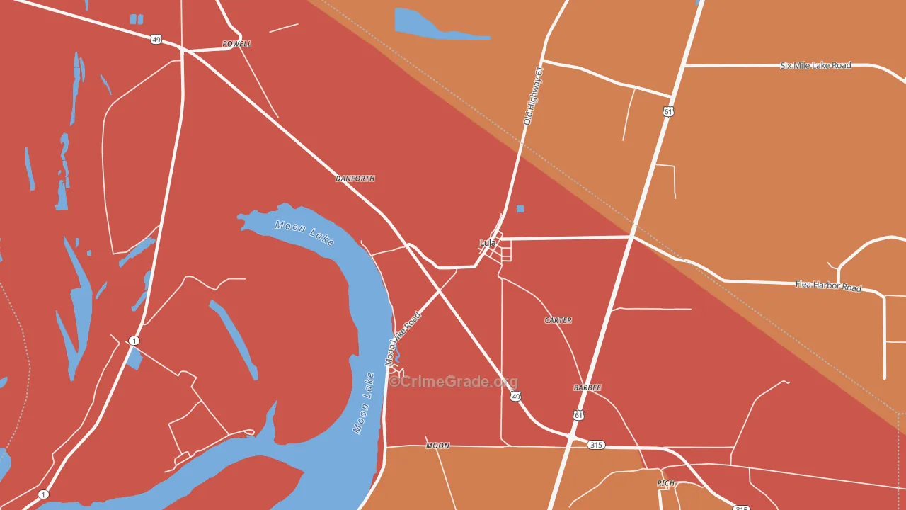 Lula, MS Map of Robbery Rates