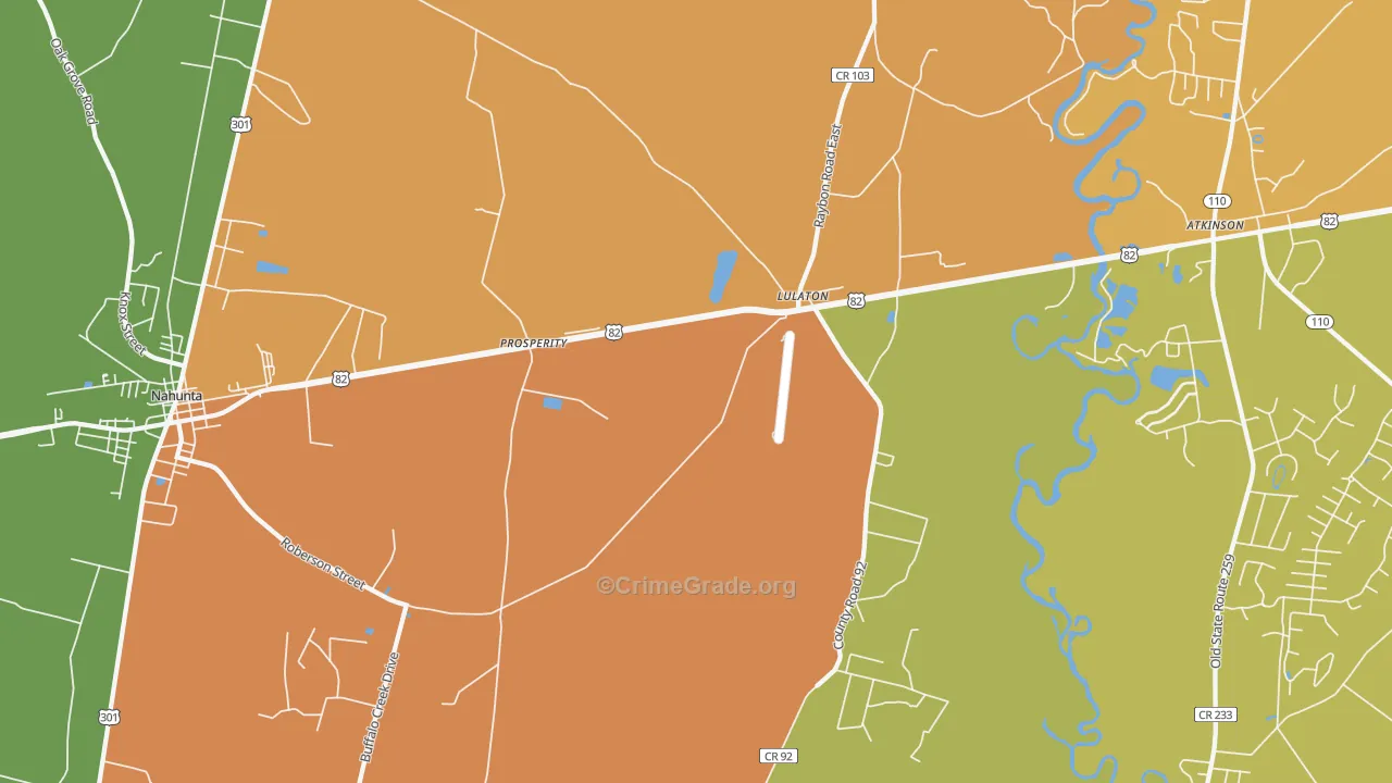 Lulaton, GA Map of Robbery Rates