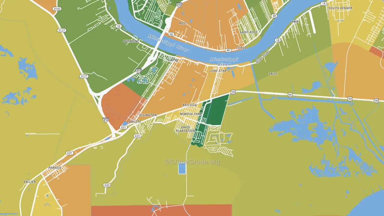 Luling, LA Map of Robbery Rates