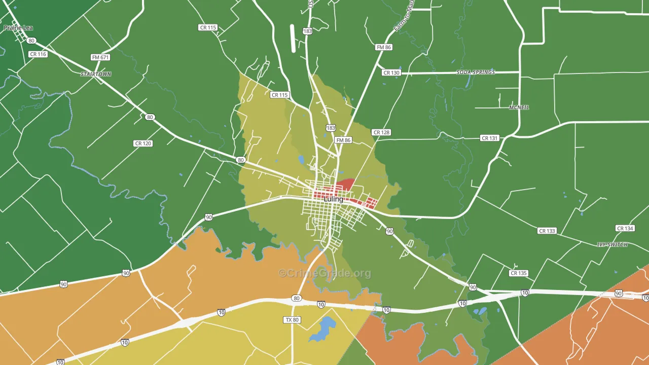 Luling, TX Map of Robbery Rates