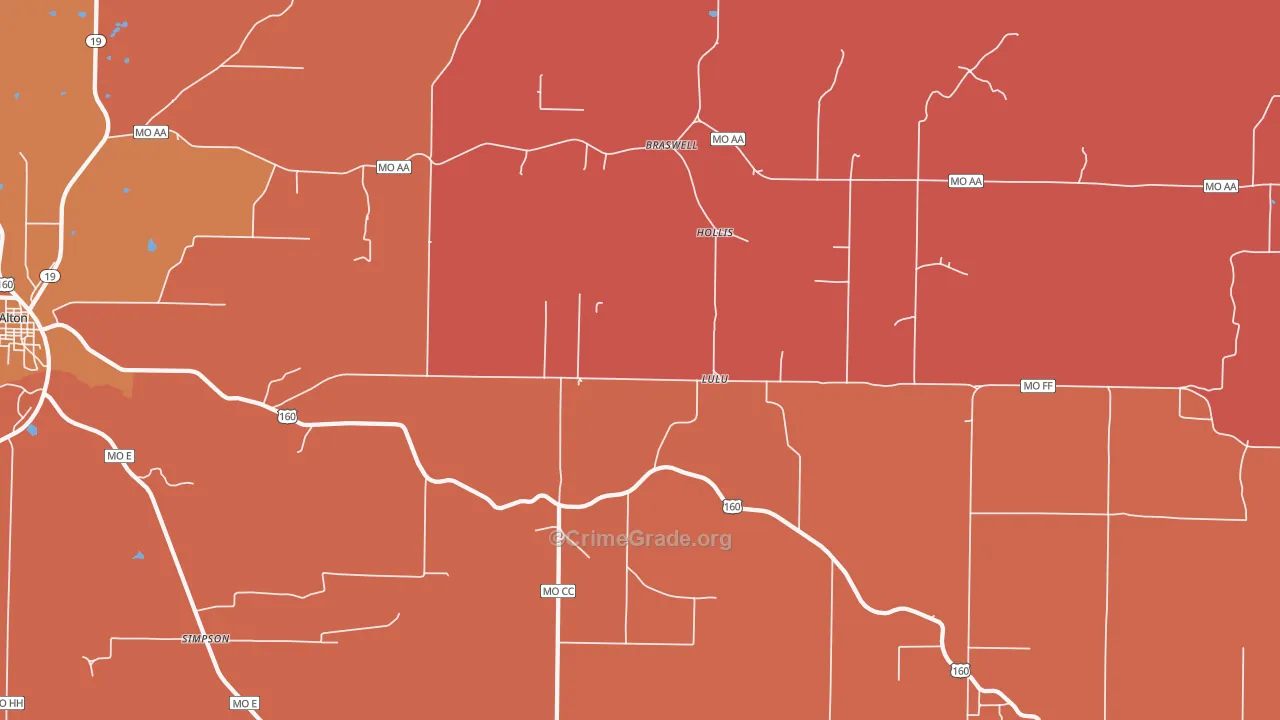 Lulu, MO Map of Robbery Rates