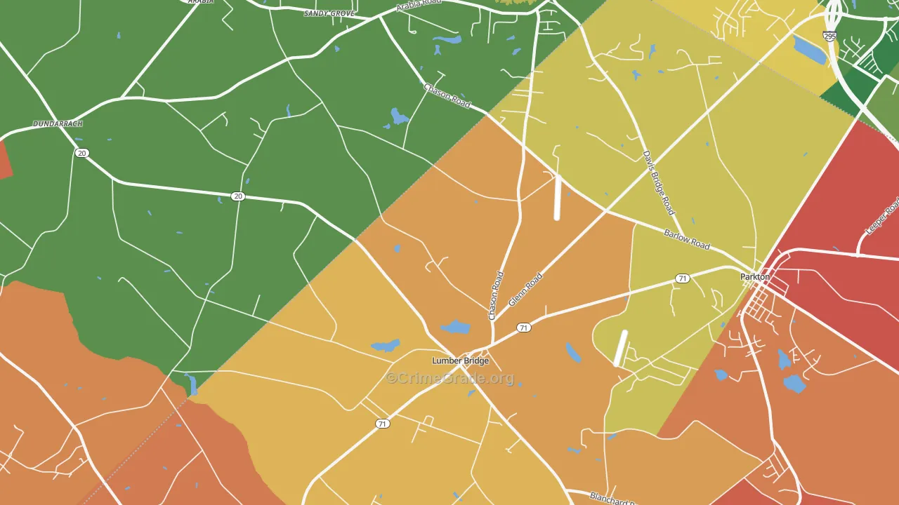 Lumber Bridge, NC Map of Robbery Rates