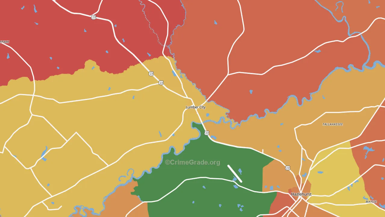 Lumber City, GA Map of Robbery Rates