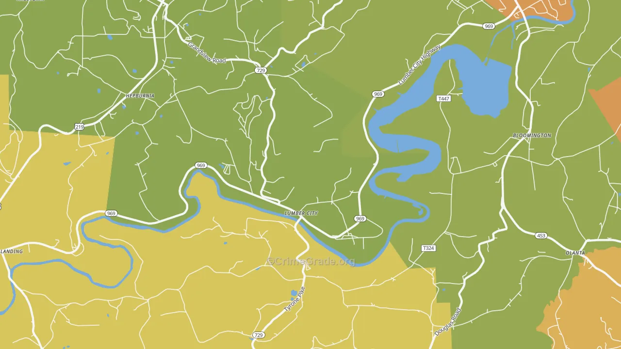 Lumber City, PA Map of Robbery Rates