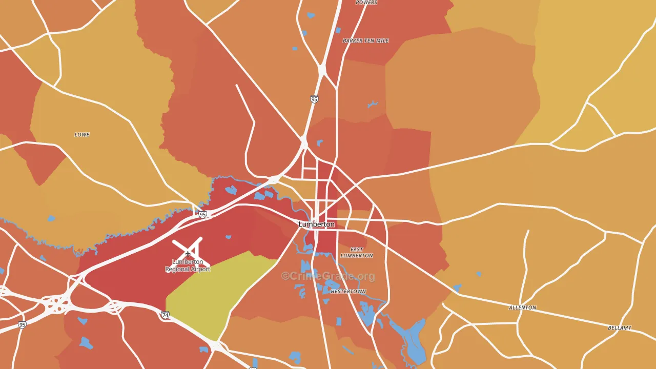 Lumberton, NC Map of Robbery Rates