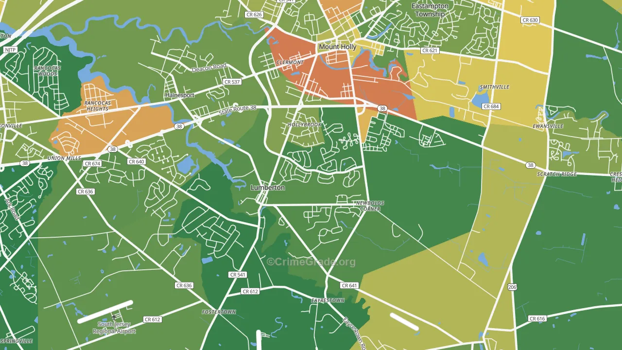 Lumberton, NJ Map of Robbery Rates