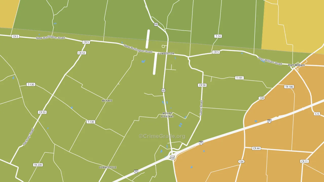 Lumberton, OH Map of Robbery Rates