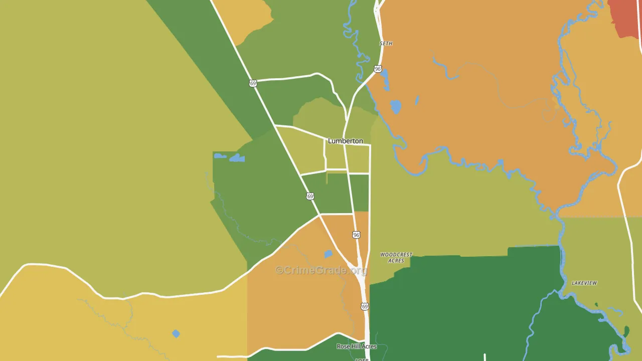 Lumberton, TX Map of Robbery Rates