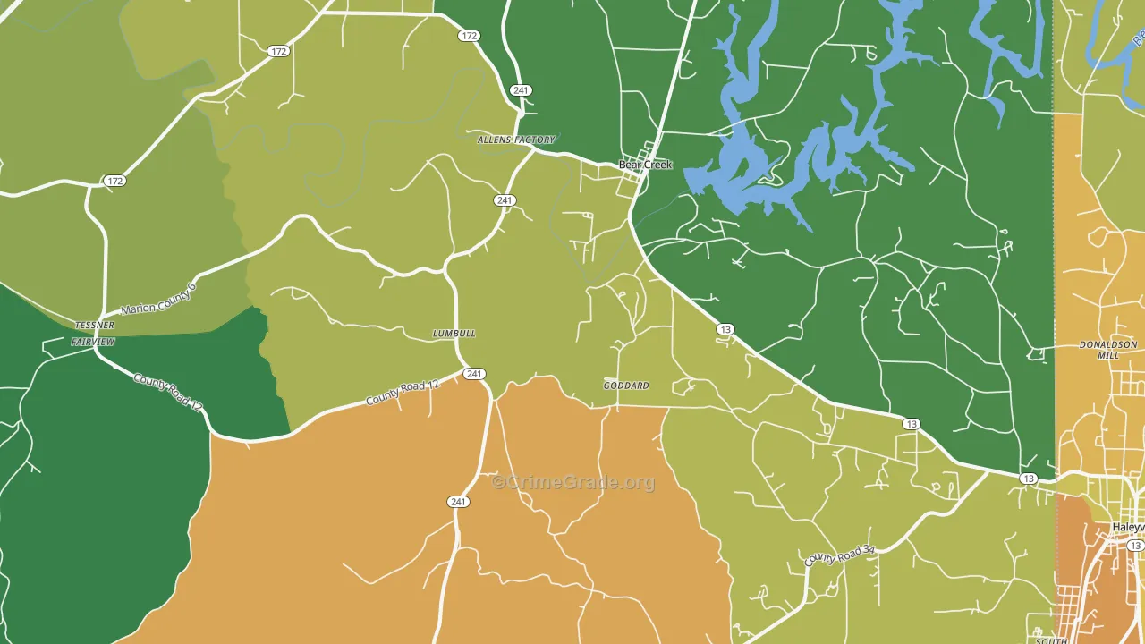 Lumbull, AL Map of Robbery Rates