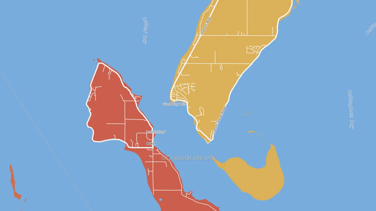 Lummi Island, WA Map of Robbery Rates