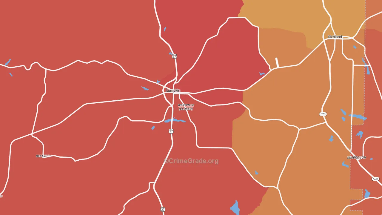Lumpkin, GA Map of Robbery Rates