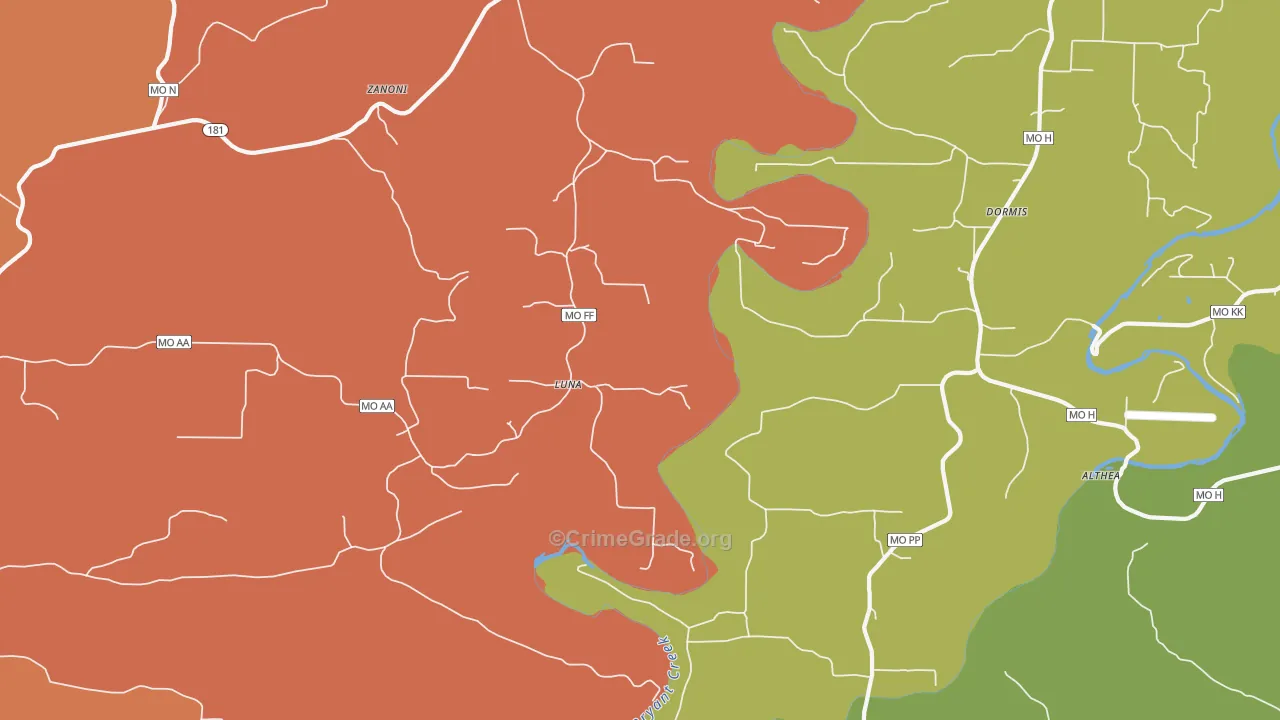 Luna, MO Map of Robbery Rates