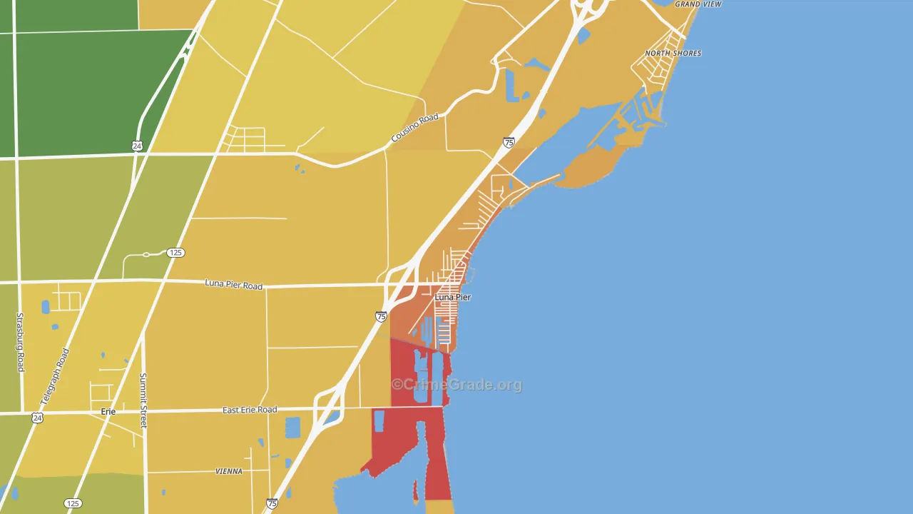 Luna Pier, MI Map of Robbery Rates