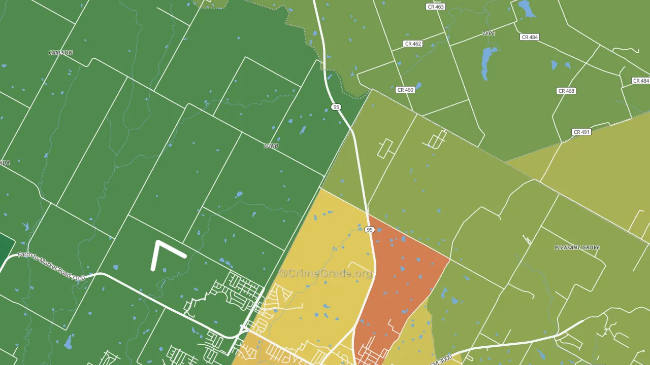 Lund, TX Map of Robbery Rates