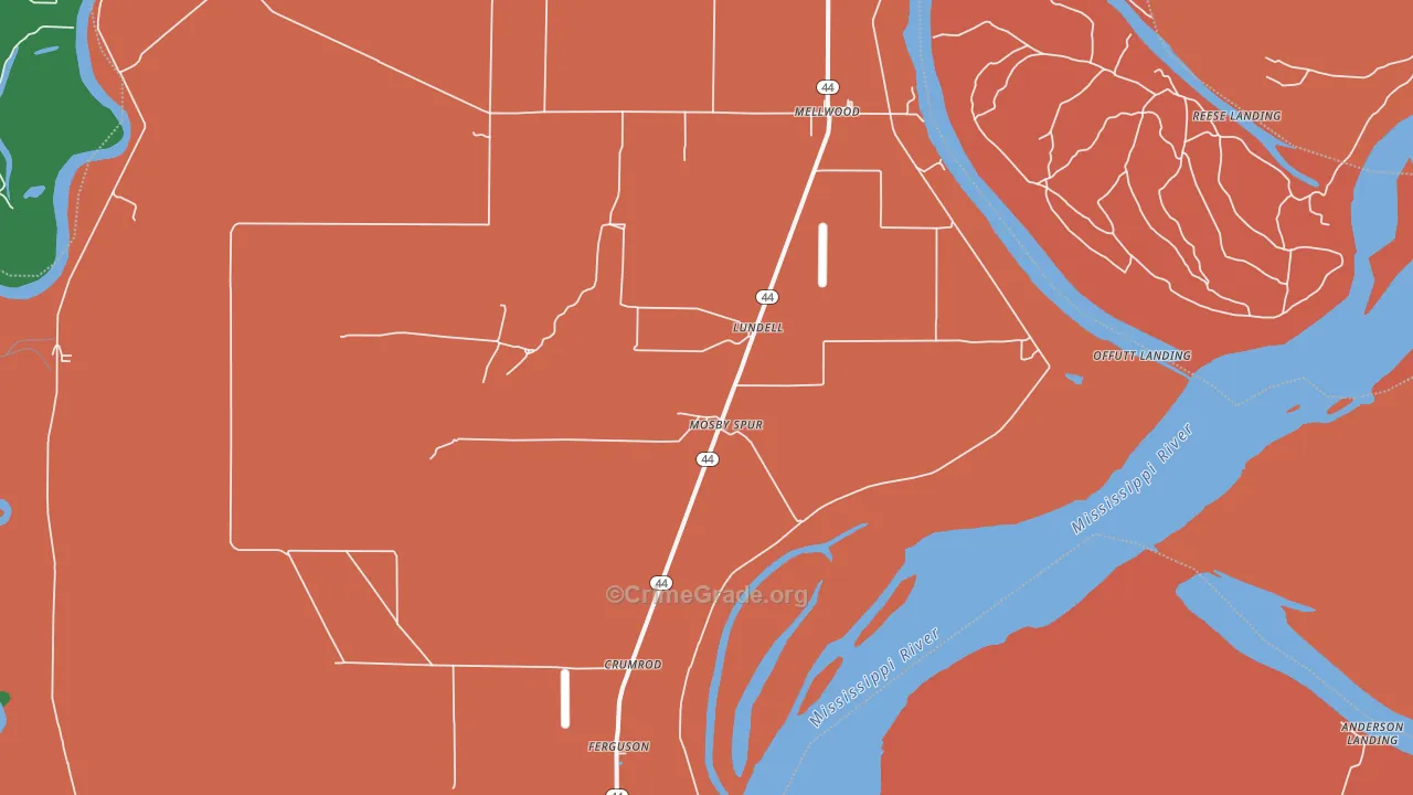 Lundell, AR Map of Robbery Rates