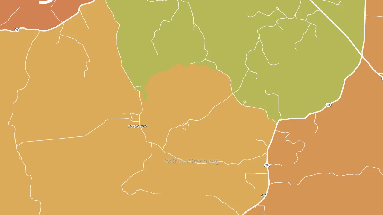 Lunenburg, AR Map of Robbery Rates