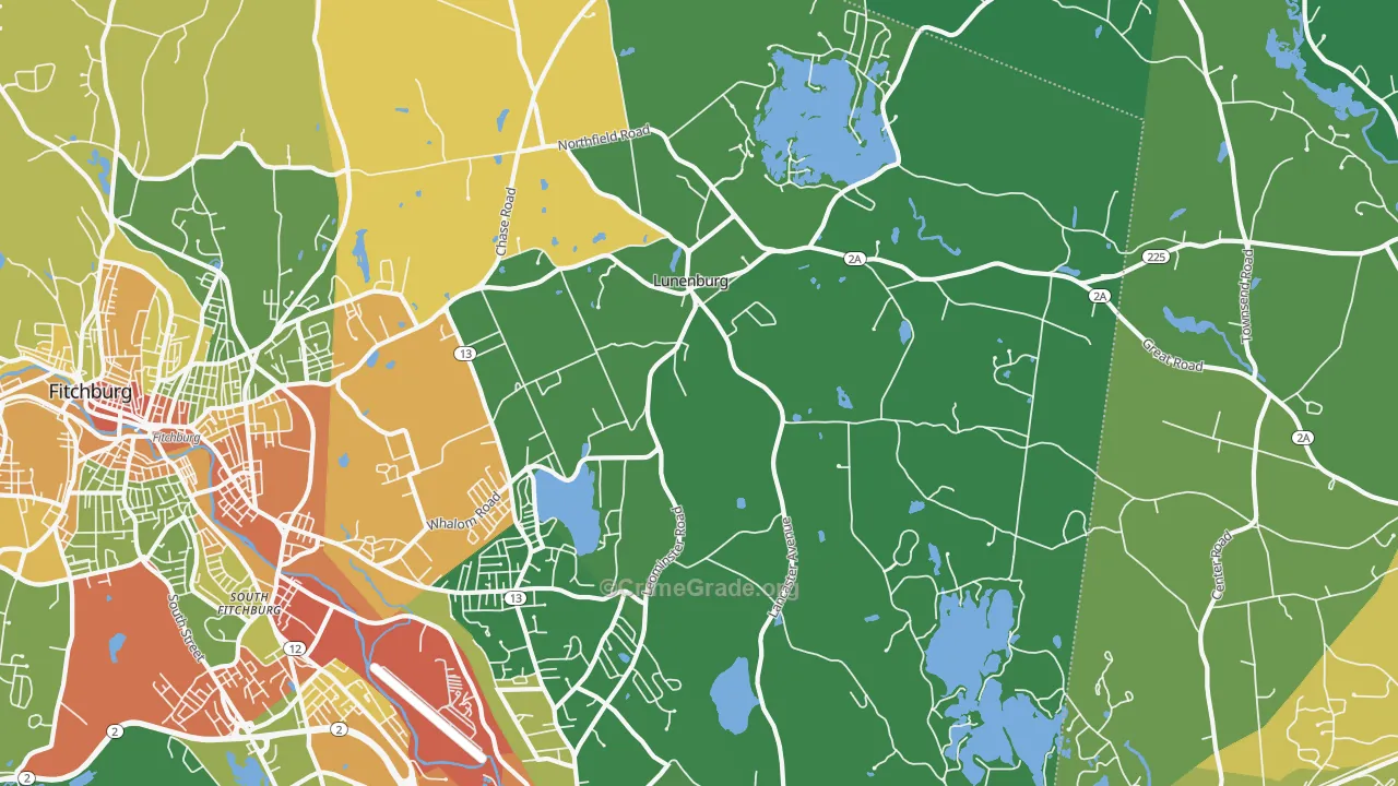 Lunenburg, MA Map of Robbery Rates