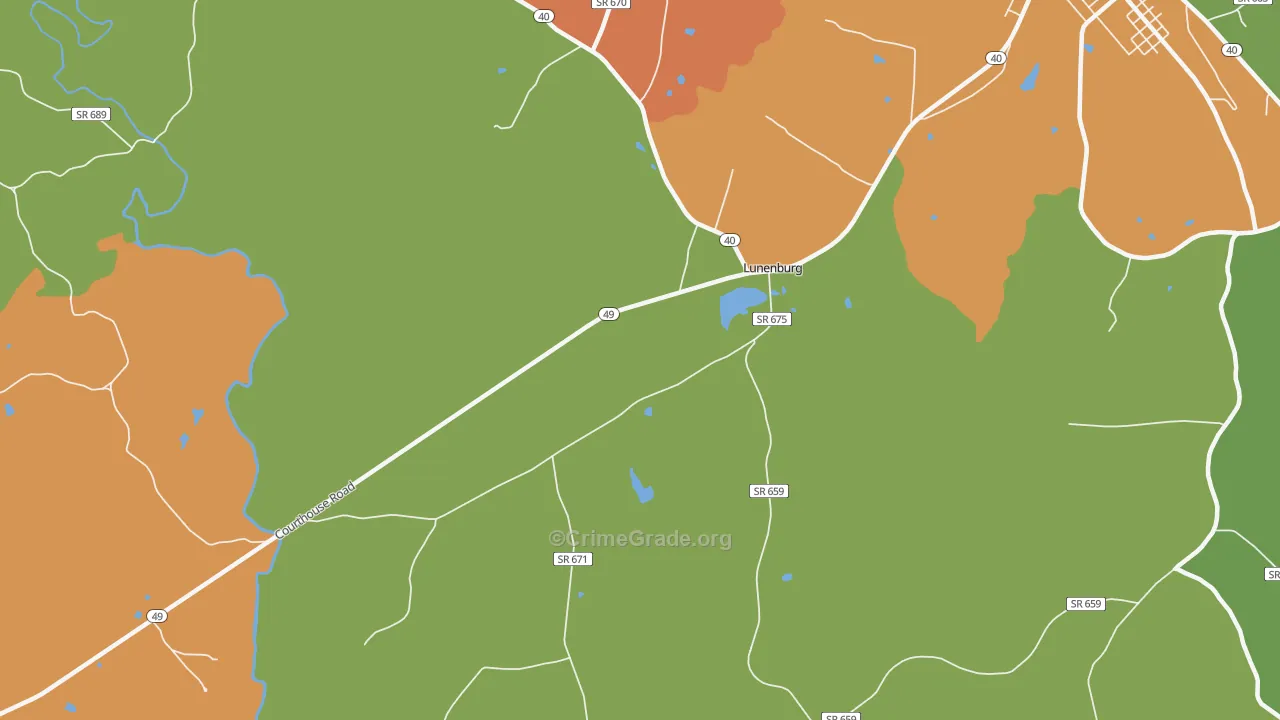 Lunenburg, VA Map of Robbery Rates