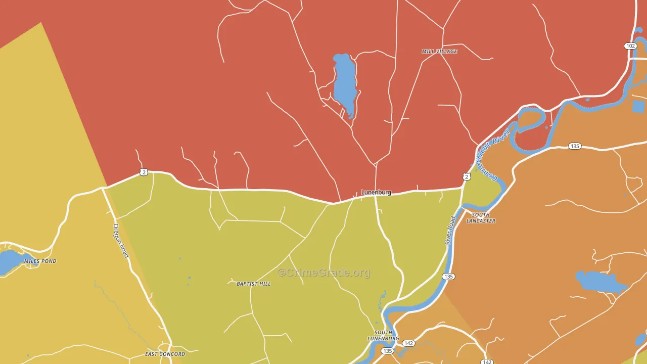 Lunenburg, VT Map of Robbery Rates