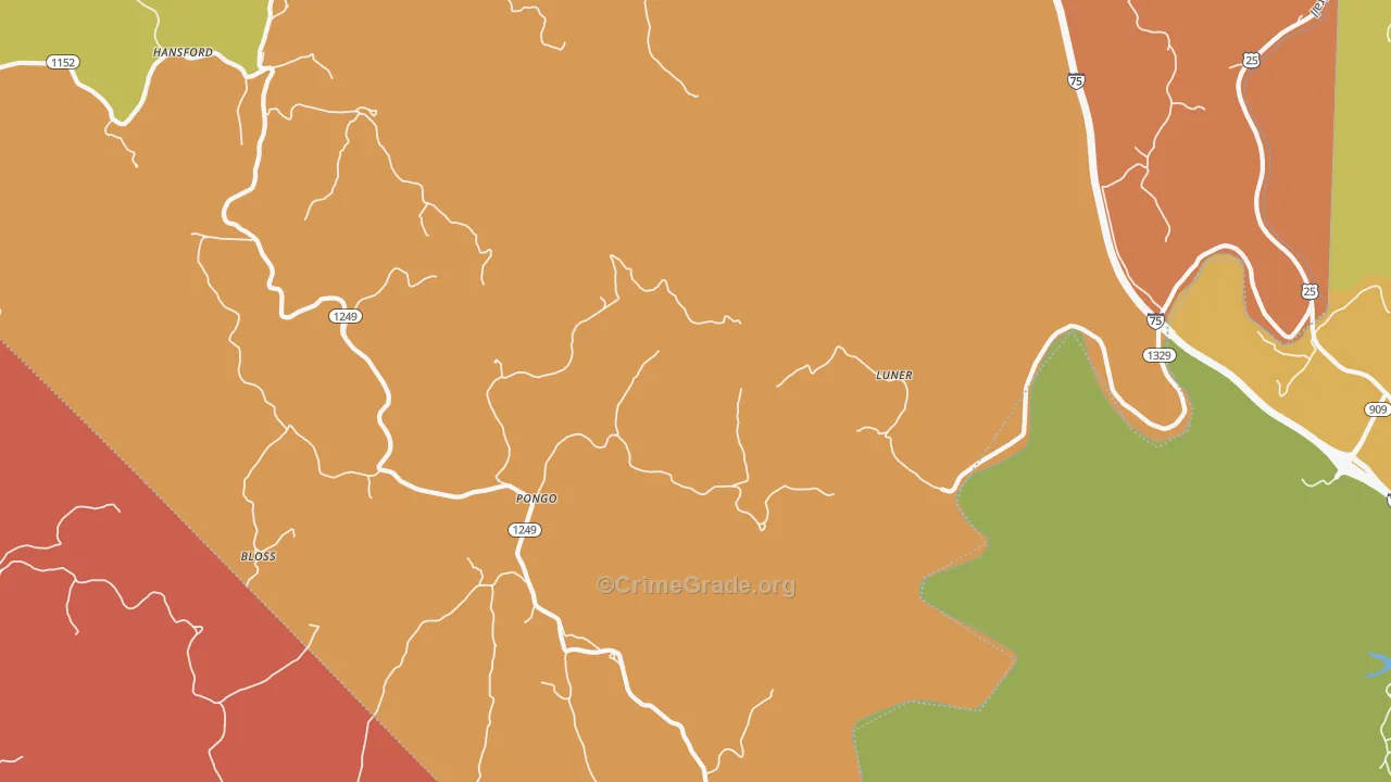 Luner, KY Map of Robbery Rates