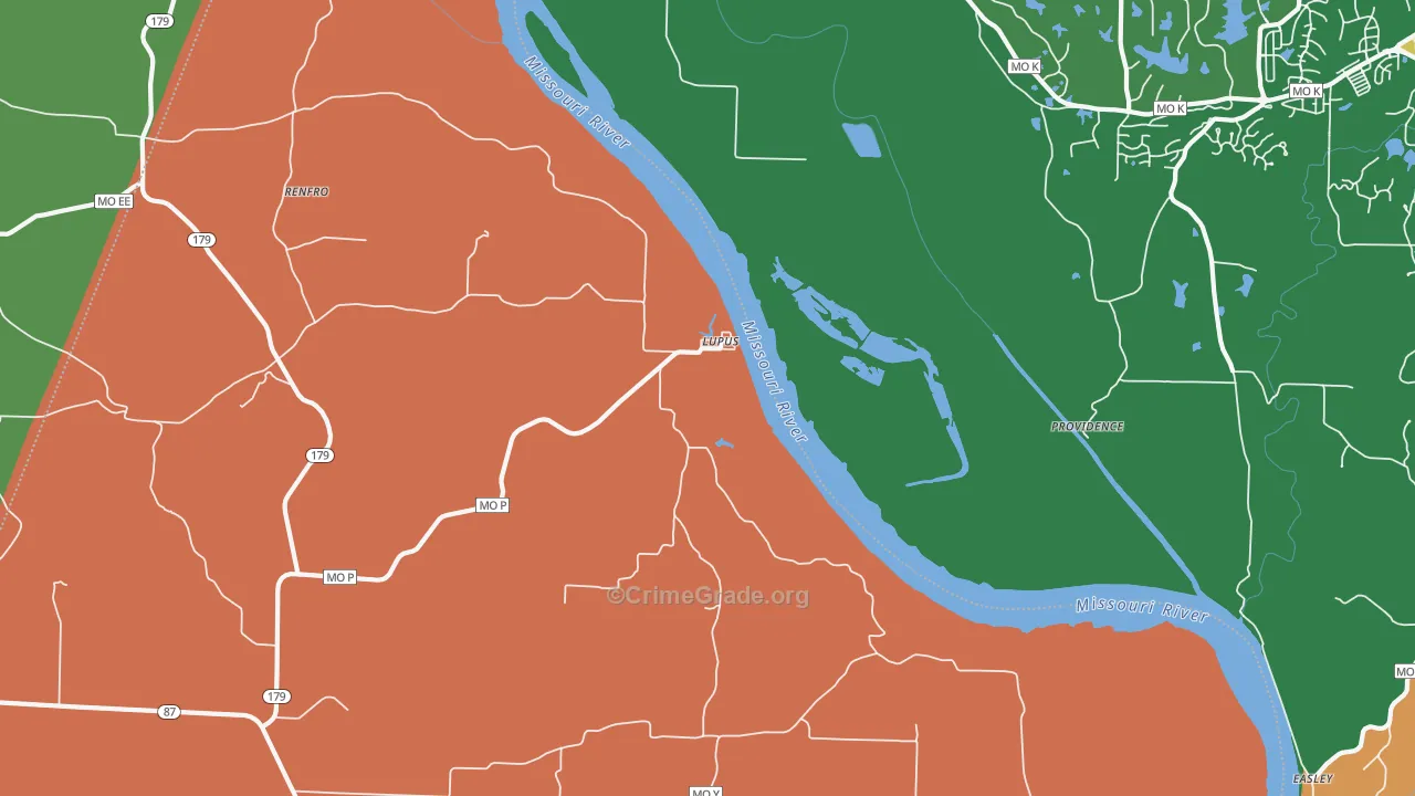 Lupus, MO Map of Robbery Rates
