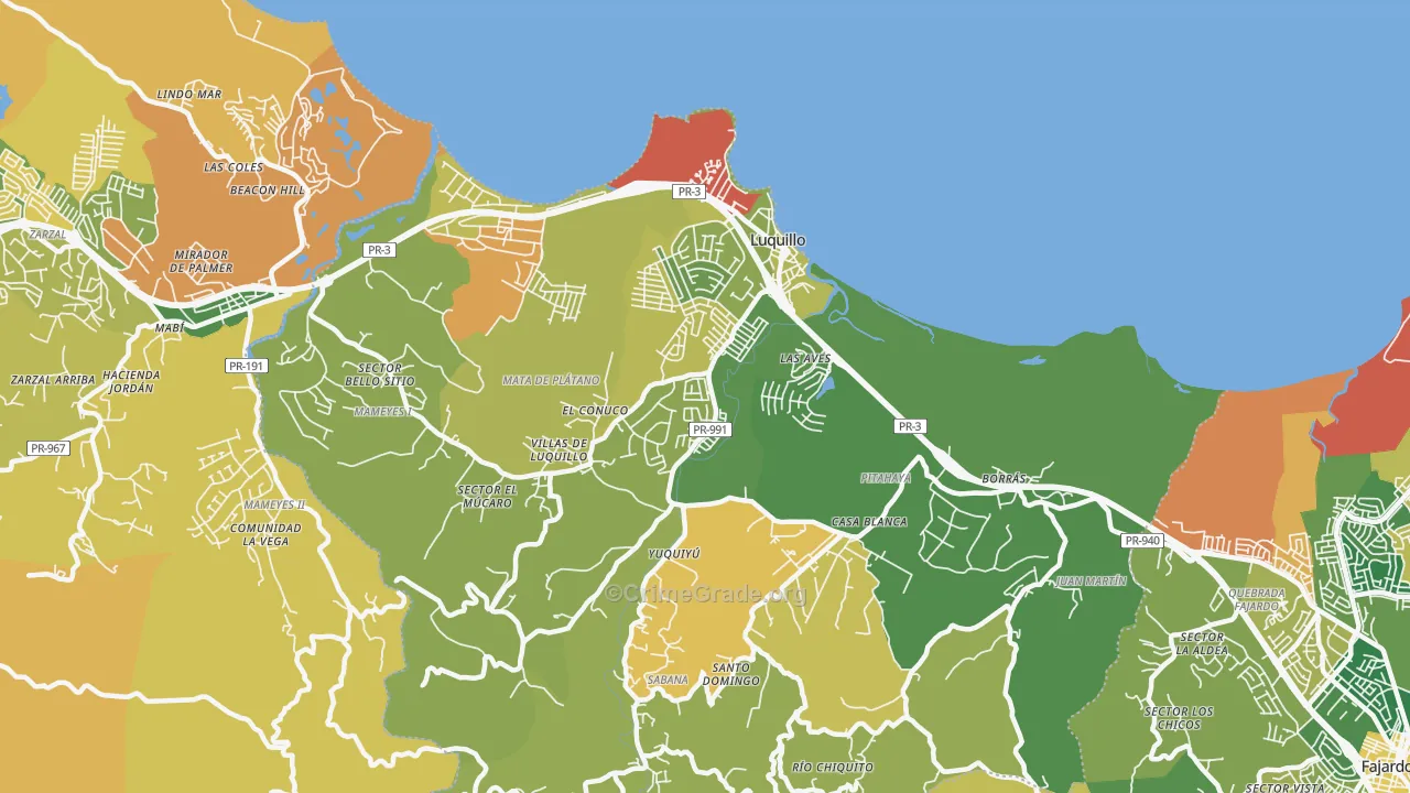 Luquillo Municipio, PR Map of Robbery Rates