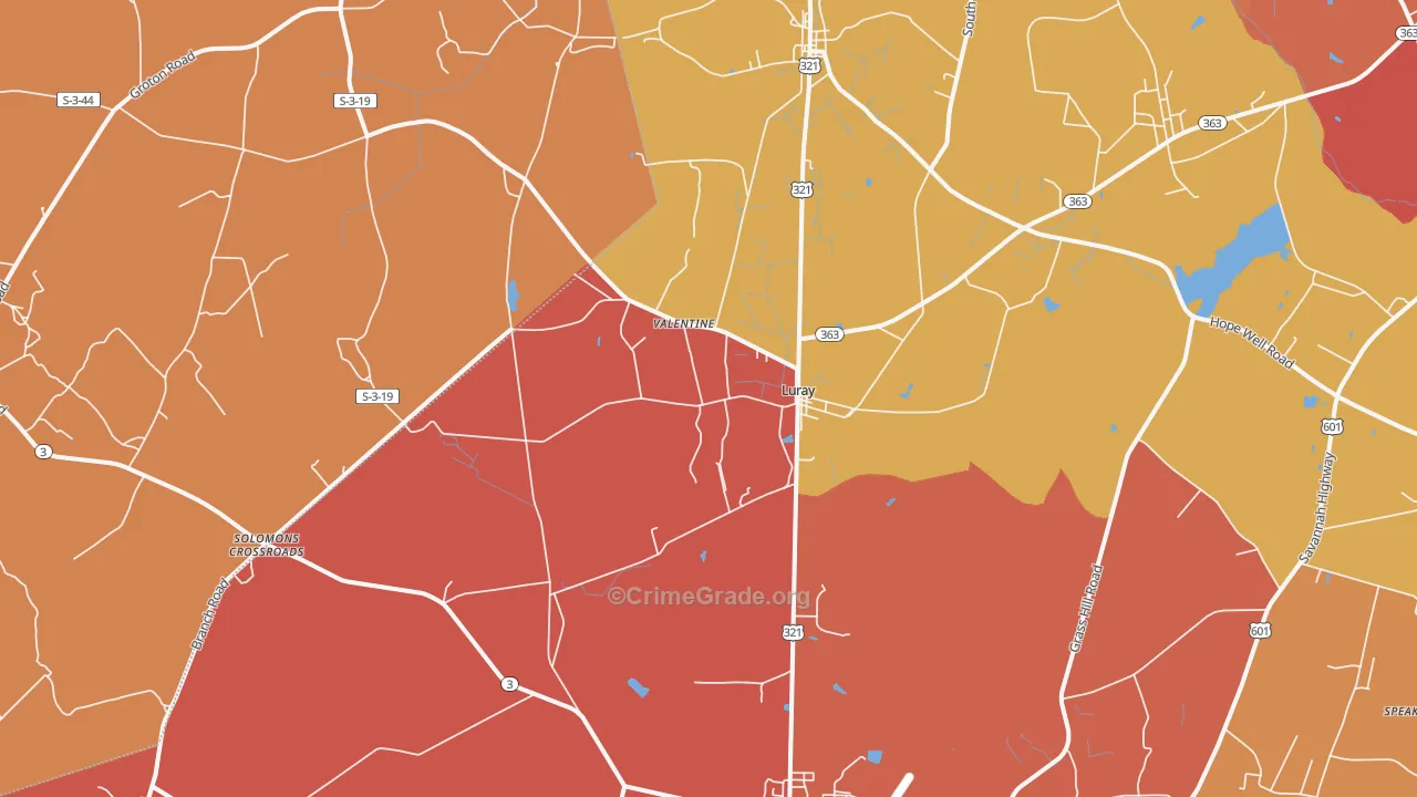 Luray, SC Map of Robbery Rates