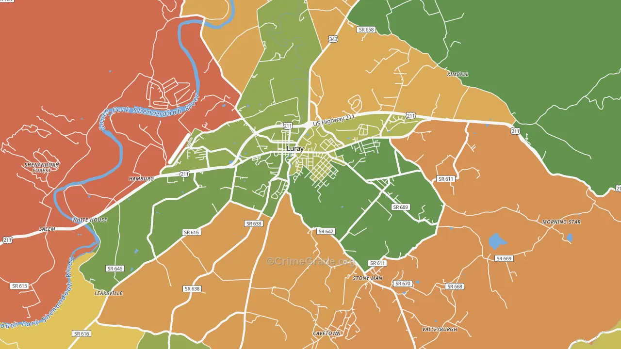 Luray, VA Map of Robbery Rates