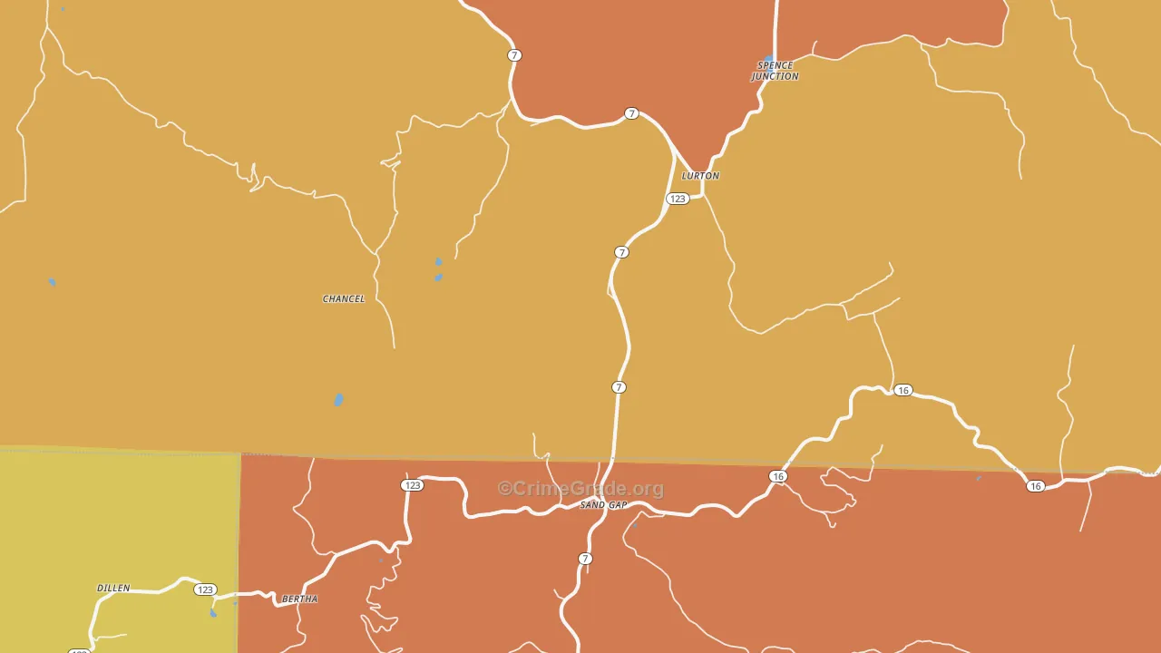 Lurton, AR Map of Robbery Rates