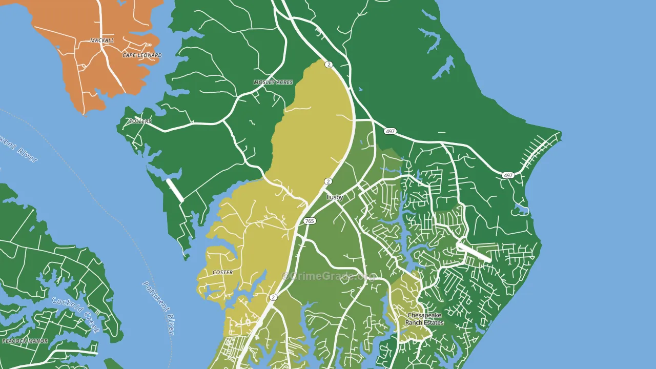 Lusby, MD Map of Robbery Rates