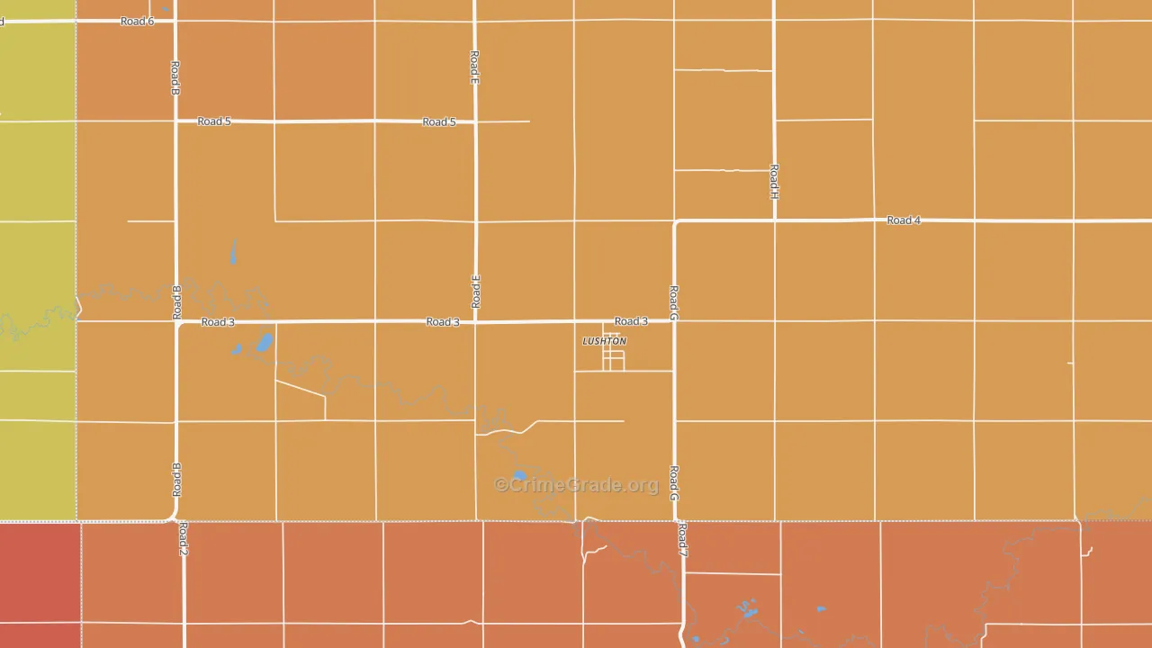 Lushton, NE Map of Robbery Rates